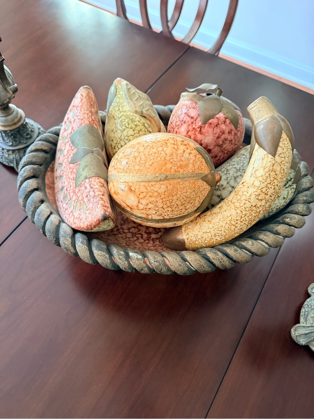 Decorative Faux Fruit Bowl - Multicolor Ceramic and Brass Finish